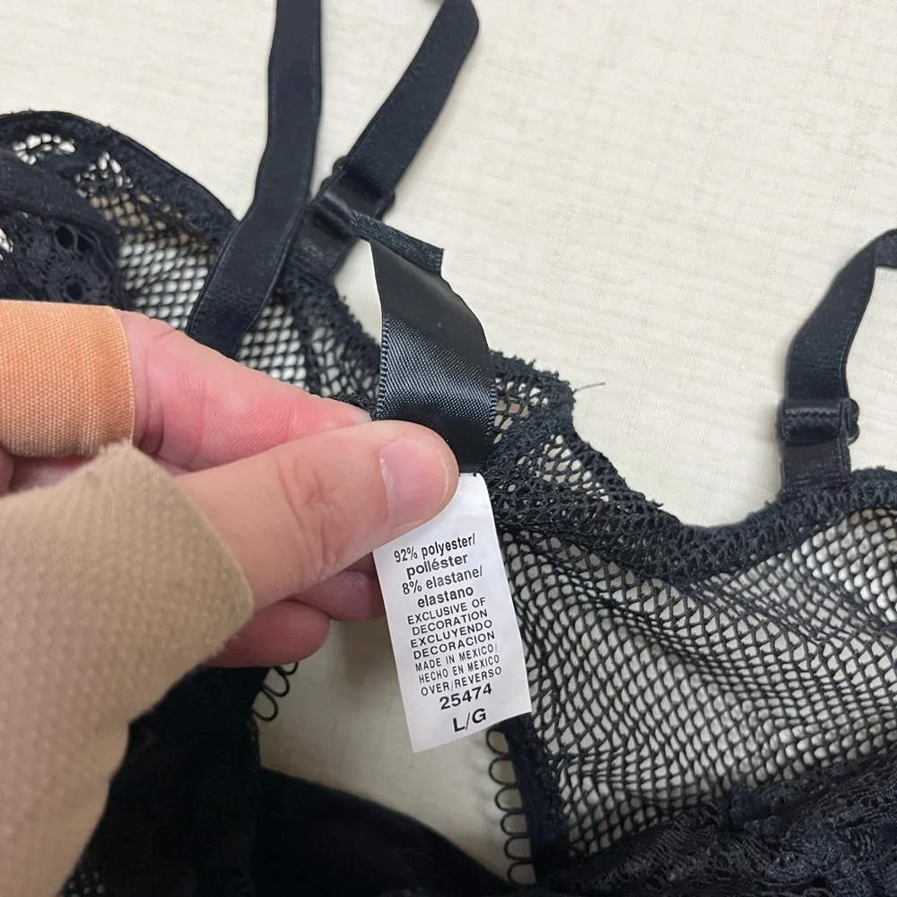 Escante Collection L black mesh & lace lingerie bodysuit